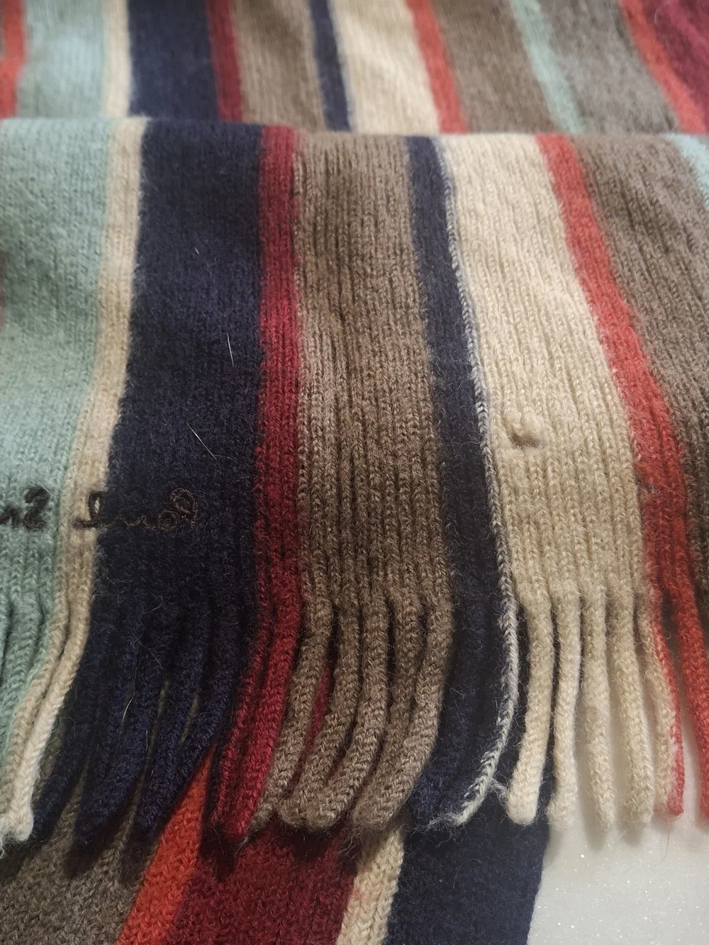 Paul Smith Striped Fringe Scarf in Navy, Mint, Cream, Red, Brown